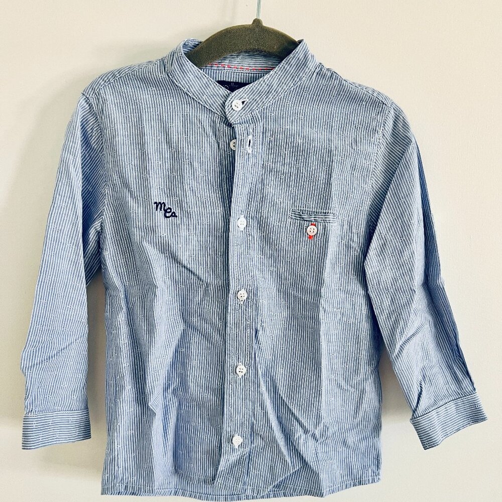 NEW - NEVER WORN - Mayoral - seersucker 100% cotton shirt 18M - Made in Morocco